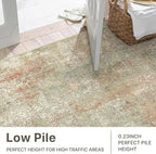 Washable Rug 8x10 Area Rug for Living Room Bedroom, Large Modern Abstract Rug Indoor Floor Carpets Low Pile No Shed Non-Slip with Rubber Backing Dining Room Kitchen Office (Teal&Coral, 8'x10')