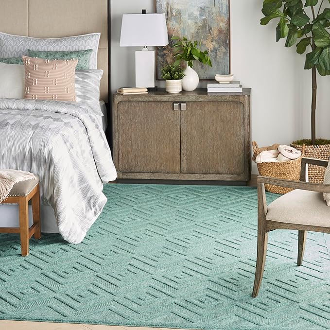 Nourison Home Versatile Aqua Teal 7' x 10' Area Rug - Easy Clean, Non Shedding, Bed Room, Living Room, Dining Room, Kitchen (7' x 10')