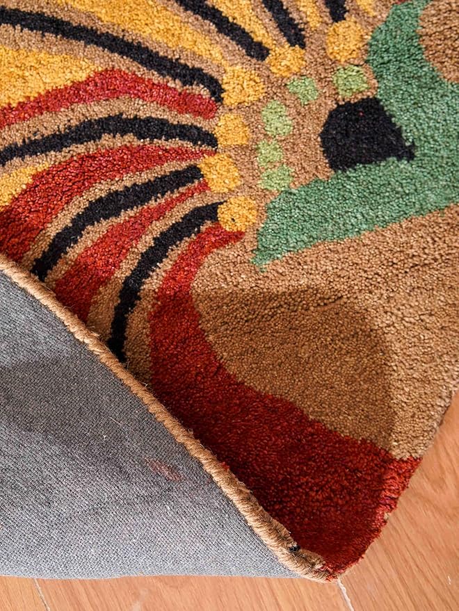 Rugsotic Carpets Hand Tufted Wool ECO-Friendly Area Rugs - 6'x6', Round Shape, Camel, Floral Modern Design, High Pile Thick Handmade Anti Skid Area Rugs for Living Room, Bed Room (K00219)