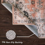 vivorug 8x10 Area Rugs for Living Room, Non-Slip Backing Washable Rug 8x10, Large Area Rug Soft Carpet for Bedroom Dining Room, Vintage, Easy Clean, Durable, Low Pile Rug, Orange