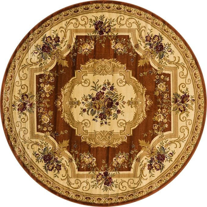 Rugs.com Chateau Collection Rug – 8 Ft Round Brick Red Medium Rug Perfect for Kitchens, Dining Rooms