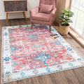 Bloom Rugs Washable Non-Slip 4' x 6' Rug - Red/Blue Traditional Area Rug for Living Room, Bedroom, Dining Room, and Kitchen - Exact Size: 4' x 6'