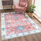 Bloom Rugs Washable Non-Slip 5' x 7' Rug - Red/Blue Traditional Area Rug for Living Room, Bedroom, Dining Room, and Kitchen - Exact Size: 5' x 7'
