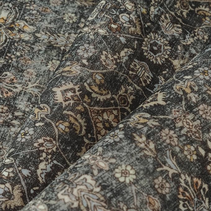 Area Rug 5x7 Black Washable Vintage Living Room Carpetb Traditional Distressed Bedroom Indoor Soft Non Slip Large Rug Retro Thin Low Pile Floor Cover for Office Dining Room