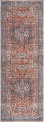 Bloom Rugs Washable 7 ft Runner - Terracotta/Blue Traditional Runner for Entryway, Hallway, Bathroom, and Kitchen - Exact Size: 2.5' x 7'