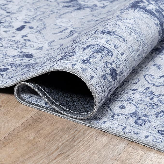 Bloom Rugs Washable Non-Slip 3' x 5' Rug - Gray/Blue Traditional Medallion Area Rug for Living Room, Bedroom, Dining Room, and Kitchen - Exact Size: 3' x 5'