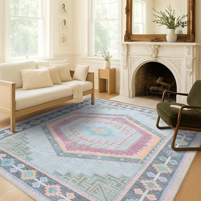 Fame Living Washable Area Rug. Modern Farmhouse. Vintage. Turkish. Bohemian. Distressed. Oriental. Traditional. Rugs for Living Room. Dining. Bedroom. Office. Entryway. Foyer. (856GP, 2'5" x 13')