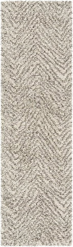 SAFAVIEH Hudson Shag Collection Runner Rug - 2'3" x 8', Ivory & Grey, Chevron Design, Non-Shedding & Easy Care, 2-inch Thick Ideal for High Traffic Areas in Living Room, Bedroom (SGH375A)