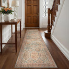 Bavni Kitchen Rug 2x8 Runner Rugs for Hallways Entryway, Washable Vintage Print Carpet, Ultra-Thin Chenille Low Pile Lightweight Rug with Non Slip Backing, Clay