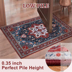 Tangsoo 2x6 Washable Runner Rug for Hallways, Non Slip Vintage Runner Rug, Soft Boho Low Pile Long Rug Runner, Print Distressed Red Carpet Runners for Kitchen Bedroom Entryway Living Room Oriental