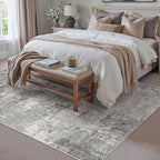 8x10 Grey Area Rug Washable Modern Abstract Living Room Carpet Non Slip Neutral Low Pile Soft Contemporary Gray Bedroom Large Rug Indoor Office Dining Room Playroom