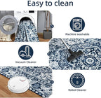 YJ.GWL Area Rugs for Living Room 5x7 Machine Washable Rugs, Non Slip Floral Vintage Rug Indoor Carpet, Stain Resistant Large Rug for Bedroom Dining Room, Navy Blue