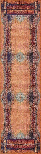 Unique Loom Estrella Collection Rustic, Distressed, Modern, Abstract Area Rug (2' 7 x 10' 0 Runner, Orange/Black)