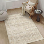 HUGEAR 3x5 Area Rug Beige Vintage Neutral Washable Bathroom Rug Soft Non Slip Distressed Carpet Low Pile Pet Friendly for Kitchen Bedside Entryway Hallway Porch Dining Room