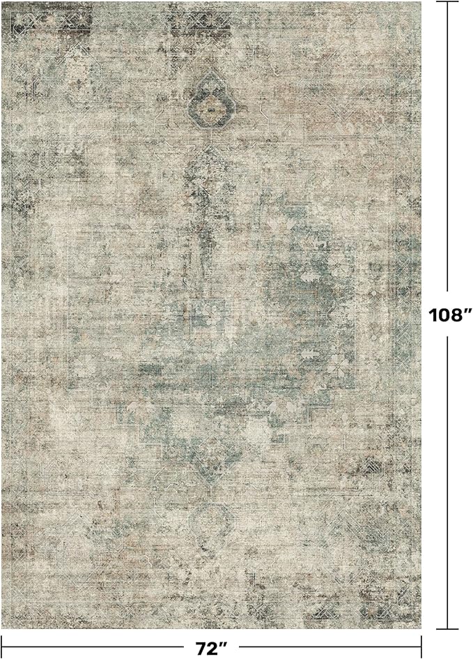 Neutral Dark Rugs for Living Room - 6x9 Washable Rug for Dining Room Table, Bedroom Under Bed, Ultra-Thin Soft Textured Moss Green Indoor Decor