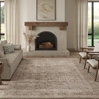 FMFUNCTEX 6x9 Washable Area Rug Vintage Neutral Distressed Large Taupe Non Slip Carpet for Living Room Bedroom Soft Low Pile Indoor Mat Retro Floral Throw Rug for Dining Room Kitchen Office Nursery