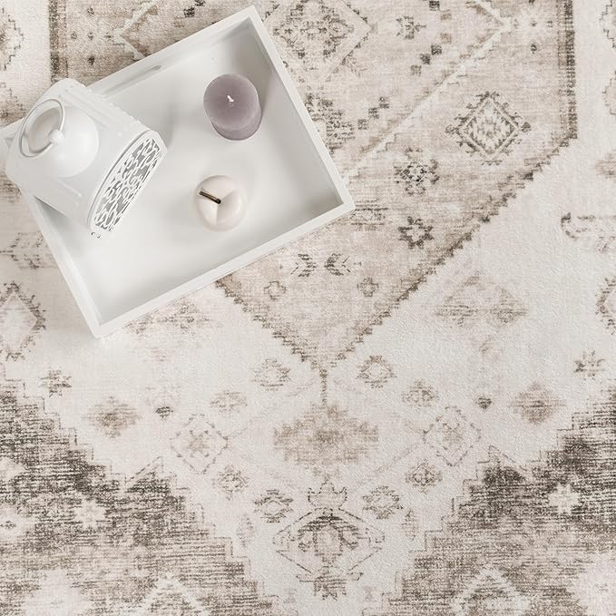Paco Home Oriental Area Rug with Faded Vintage Look in Beige, Size: 7'10" x 11'2"