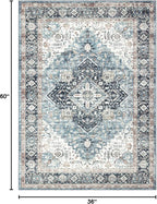 Area Rug 3×5, Vintage Boho Rug,Ultra-Soft Low Pile, Washable, Non Slip,Stain Resistant Printed Carpet for Living Room Bedrooms Playroom Office Kitchen, Blue/Navy