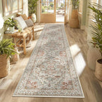 Enkor Runner Rugs for Hallway, 2x10 Washable Soft Boho Non Slip Floor Rugs for Kitchen, Modern Mat for Living Room Bedroom Entryway Beige & Orange