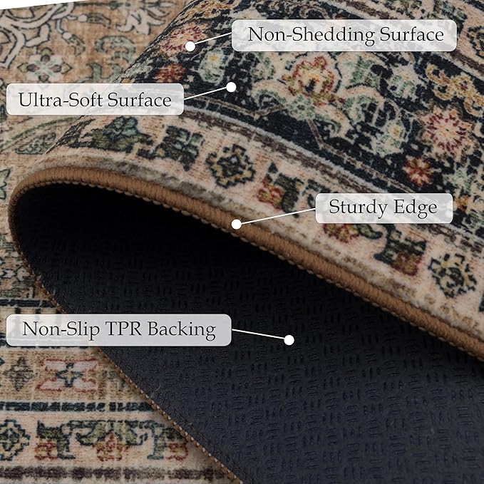 Area Rug Non Slip Machine Washable Ultra Soft Living Room/Bedroom/Kitchen/Outdoor/Classroom Vintage Brown, 8'×10'