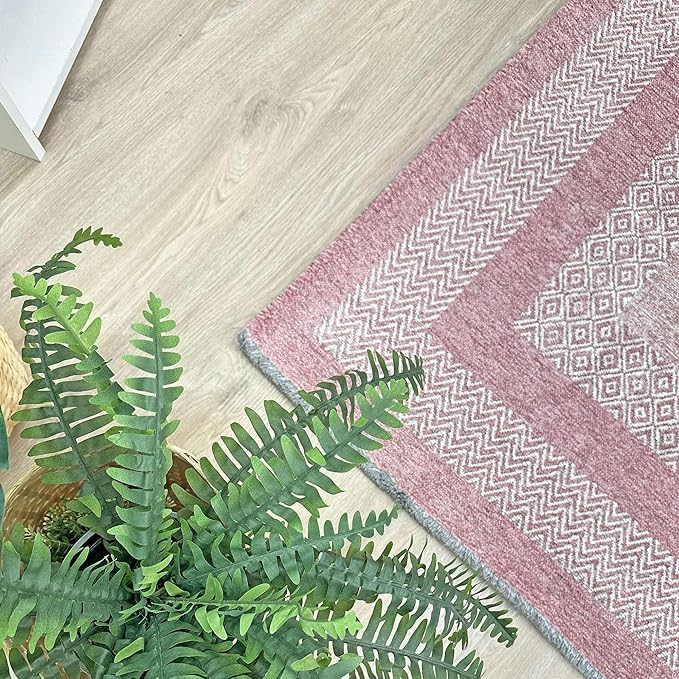 Alfa Rich 4x6 Mauve Lilac Washable Area Rugs for Living Room Bedroom Kitchen Cotton Rug