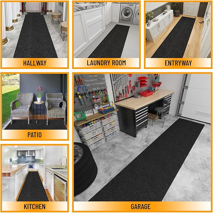 Ottomanson Commercial Scrape Rib Entry Mat – Heavy Duty Ribbed Floor Mat for High Traffic – Non Slip Rubber Back, Waterproof – Indoor Outdoor Use for Offices, Schools, Lobbies, 2'7" x 28', Black