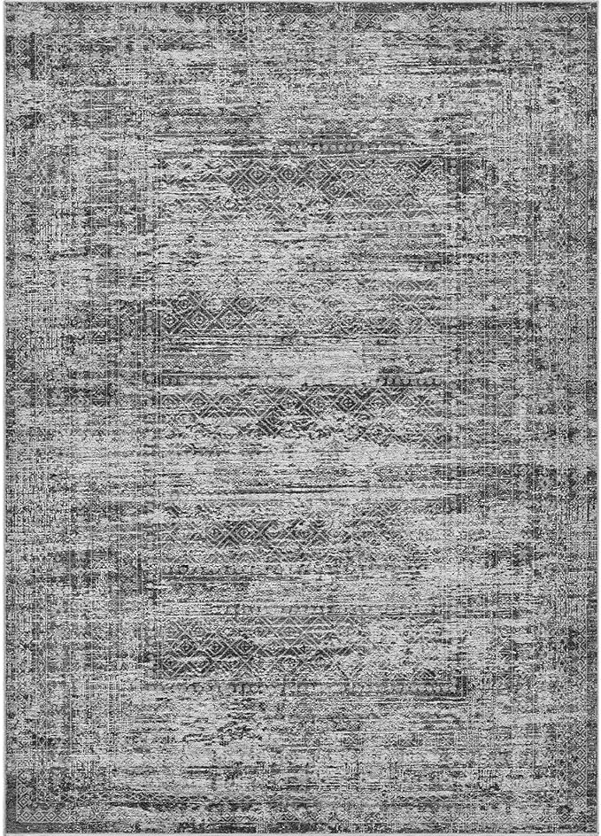 8x10 Area Rug Living Room Rugs - Washable Neutral Modern Abstract Soft Thin Rug Indoor Floor No Slip Rug Carpet for Bedroom Under Dining Table Home Office Decor - Dark Gray
