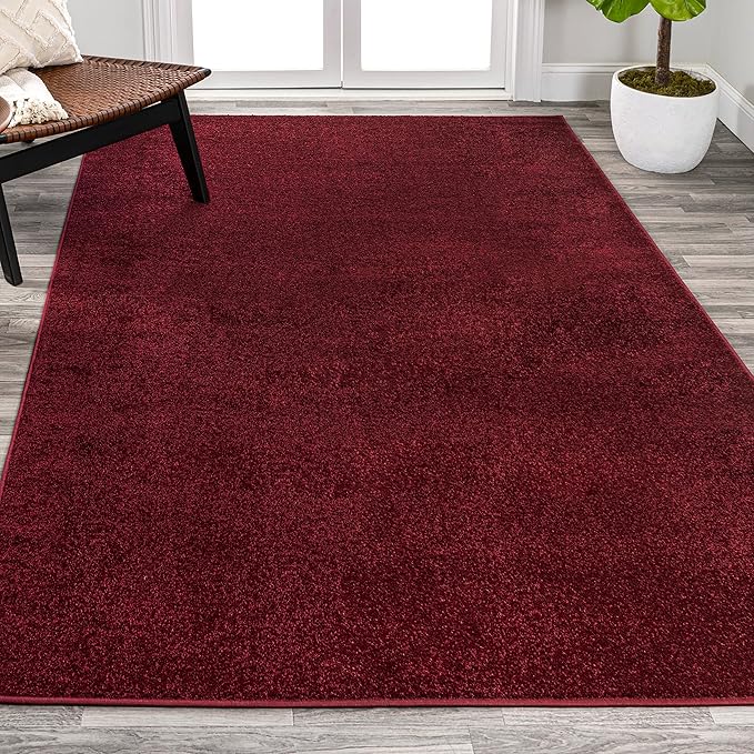 Eyely UES100Q-9 Supersoft Haze Solid Low-Pile Indoor Area Rug Casual;Contemporary;Solid;Traditional, Bedroom, Kitchen, Living Room, Easy-Cleaning, Non-Shedding, 9 X 12, Dark Red