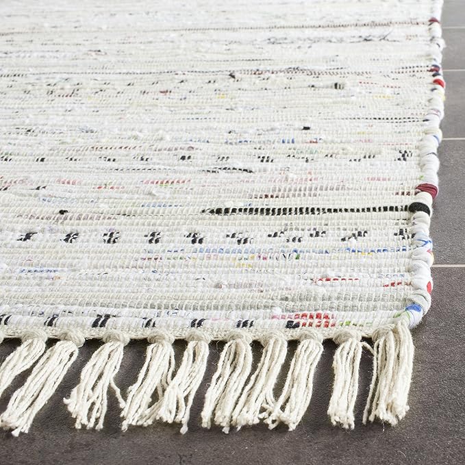 SAFAVIEH Rag Rug Collection Runner Rug - 2'3" x 8', Ivory & Multi, Handmade Boho Stripe Cotton, Ideal for High Traffic Areas in Living Room, Bedroom (RAR121G)