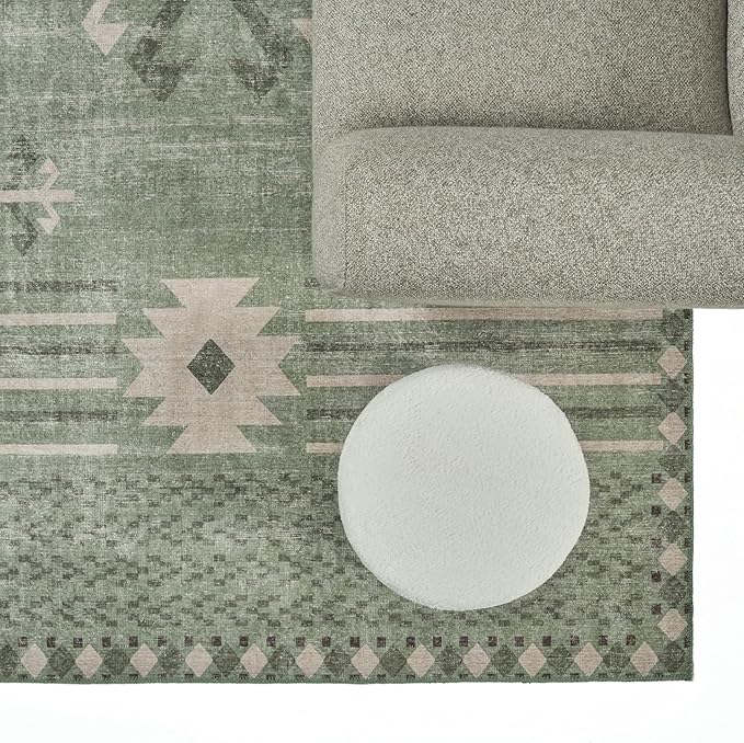 Revival Rugs Flam 8'x10' Zero-Shedding Area Rug for Living Room Bedroom - Oeko-TEX Certified, Low Pile, Spot Clean, Green