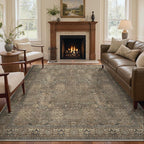 Bavni Washable Rugs 8x10-Machine Washable Rug Lightweight Low Pile, Vintage Floral Rug Non-Shedding Distressed Throw Carpet for Living Room Bedroom Office, Brown