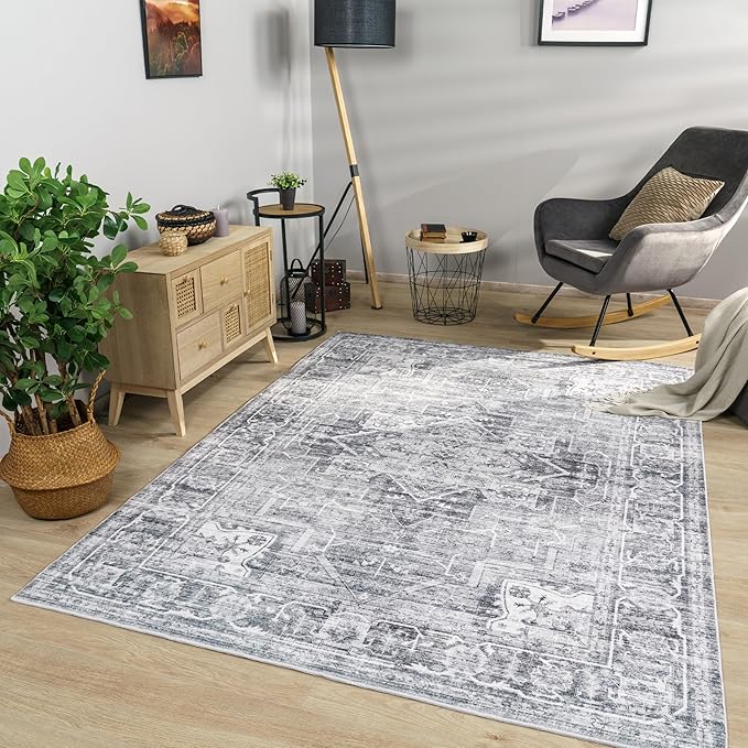 Paco Home Area Rug Modern Oriental Design in Vintage Look in Grey, Size: 7'10" x 11'2"