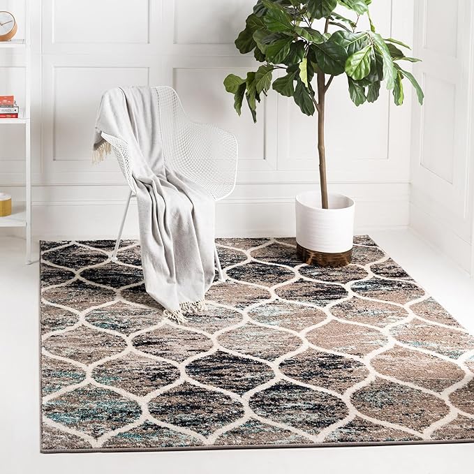 Rugs.com Lattice Frieze Collection Rug – 3' Square Blue Multi Medium Rug Perfect for Living Rooms, Kitchens, Entryways