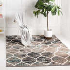 Rugs.com Lattice Frieze Collection Rug – 3' Square Blue Multi Medium Rug Perfect for Living Rooms, Kitchens, Entryways