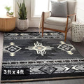 YHSF South West Native American Area Rug C318 - Easy Clean, Thick, Soft, Durable Native Tribal American Indian Inspired Rug for Bedroom/Living Room and More - Grey, 3 Feet x 4 Feet 7 Inches