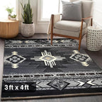 YHSF South West Native American Area Rug C318 - Easy Clean, Thick, Soft, Durable Native Tribal American Indian Inspired Rug for Bedroom/Living Room and More - Grey, 3 Feet x 4 Feet 7 Inches