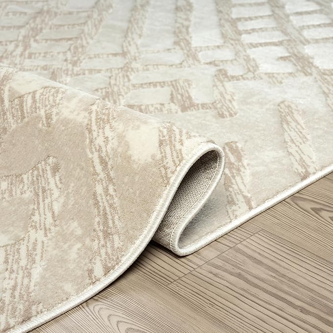 Abani Terra Cream Area Rug for Living Room, Bedroom - Rustic Modern Pattern - 5' x 8' - Durable & Easy to Clean