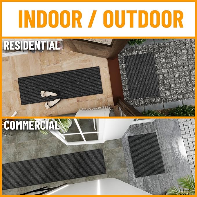 Ottomanson 2'7" x 16' Hallway Runner with Scraper Pile - Extra Durable Non-Slip Rug Mat for Indoor & Outdoor Use - Ideal for Kitchen, Entryway & Garage - High-Traffic Carpet, Black