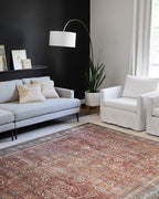 Loloi Layla Collection LAY-01 Brick/Blue 2'-0" x 5'-0" .13" Thick Accent Rug, Soft, Durable, Vintage Inspired, Distressed, Low Pile, Non-Shedding, Easy Clean, Printed, Living Room Rug