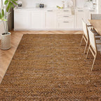 Eleisa Modern Vintage 8x10 Herringbone Chevron Area Rug for Living Room, Brown, Non-Slip Stain Resistant Washable Rug, Farmhouse Home Decor Carpet for Bedroom, Kitchen, Dining Room