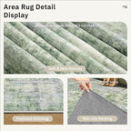Area Rugs 4x6 for Living Room, Vintage Washable Rugs for Dining Room, Kitchen, Non-Slip Area Rug Green Ivory