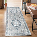 Bloom Rugs Washable Non-Slip 12 ft Runner - Pebble Gray/Blue Traditional Medallion Runner for Entryway, Hallway, Bathroom, and Kitchen - Exact Size: 2.5' x 12'