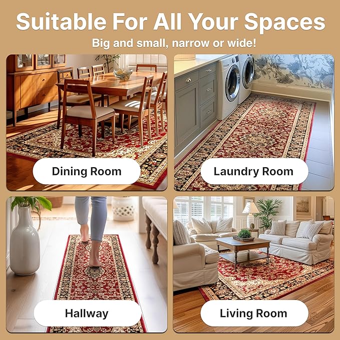 Well Woven Barclay Collection Medallion Kashan Red 8x10 Area Rug - for Living Room, Bedroom, and Dining Room
