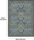 Bavni Floral Dark Blue Area Rugs 5x7, Vintage Boho Carpet Machine Washable, Non Slip Soft Low Pile Thin Rug for Bedroom, Living Room, Dining Room, Nursery