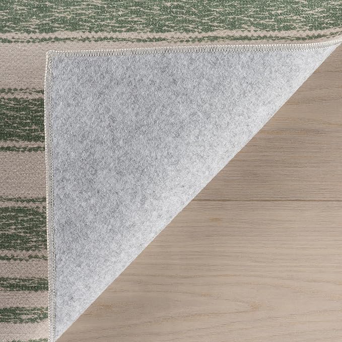 Dash & Albert Xaren Green Machine Washable Rug, 5 X 8 Feet, Green/Grey Stripe Pattern