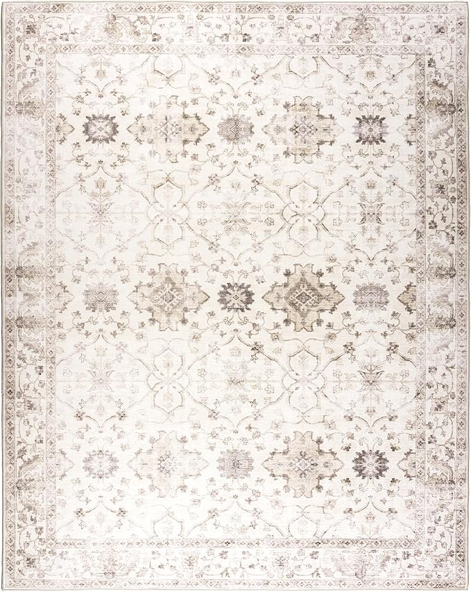 ReaLife Rugs Machine Washable Area Rug - Living Room Bedroom Bathroom Kitchen Entryway Office - Padded Low Pile Stain Resistant Premium - Boho Farmhouse Vintage - BEV - Beige 7'6" x 9'6"