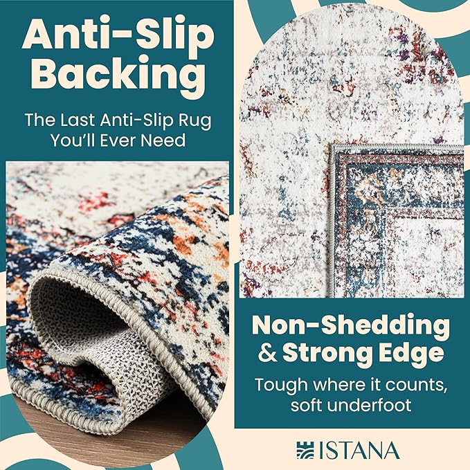 Istana 4x6 Rug - Multi Colors Area Rugs 4x6 - Kid & Pet Friendly Machine Washable Rugs - 4 x 6 Area Rug Non Slip & Non Shedding Area Rug - Foldable Rug for Room for Bedroom