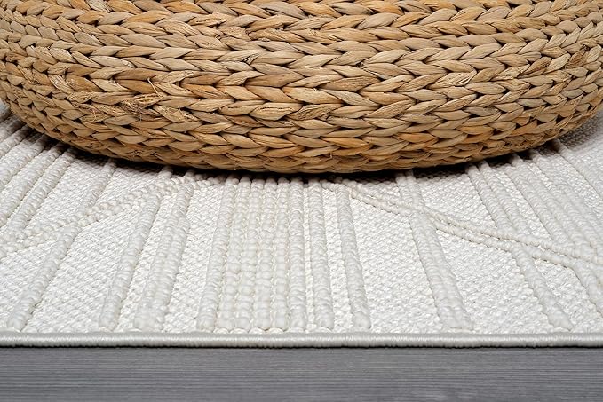CAMILSON Micro Loop Rug 9x12 Modern Luxury Geometric Arch Large Area Rugs Soft High and Low Pile Stain Resistant Easy-Cleaning Non-Shedding for Living Room Office Indoor Carpet (9 x 12 / White)