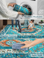 SERISSA Boho Washable Runner Rug, 2x6 Rug Runner Non-Slip Vintage Blue Hallway Kitchen Runner Rug Ultra Soft Print Distressed Tribal Floor Carpet Runner for Bedroom Bathroom Laundry Living Room