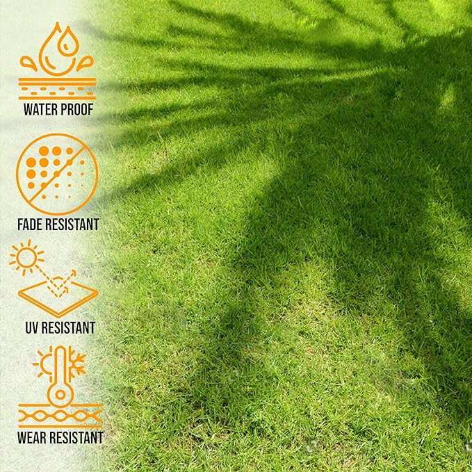 Ottomanson 6'6" x 49' Artificial Faux Grass Rug - Realistic Turf with UV Protection - Perforated for Easy Drainage - Durable, Hose-Off Synthetic Lawn Carpet for Indoor & Outdoor Use, Green